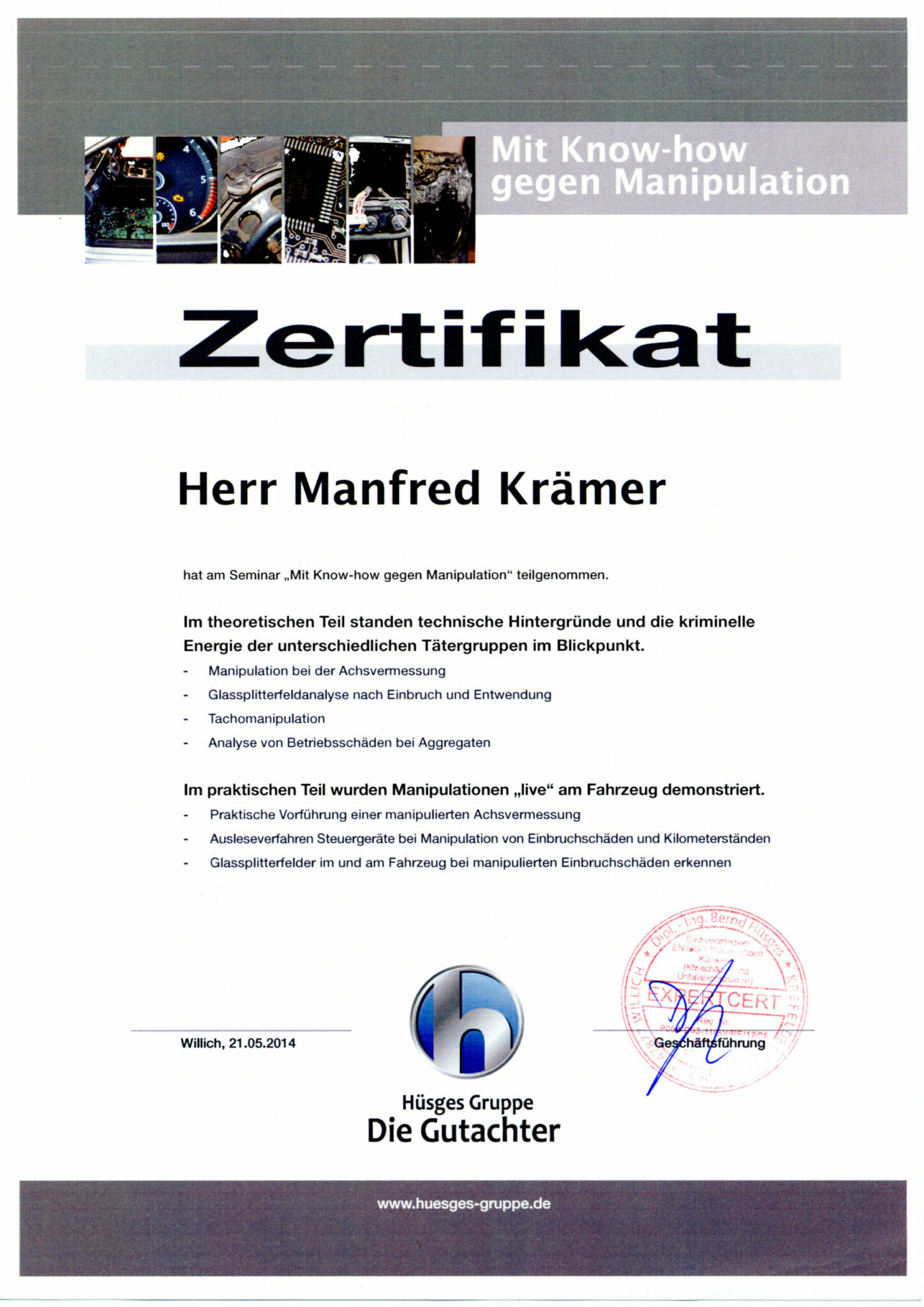 Hüsges Zertifikat 2014